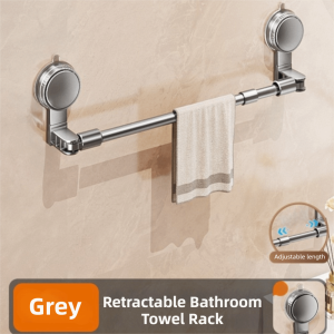 YANGS Wall Mounted Suction Cup Towel Pole Nail Free Installation Retractable Shoe Storage Shelf Durable Single-rod Bath Towel Storage Rack Toilet