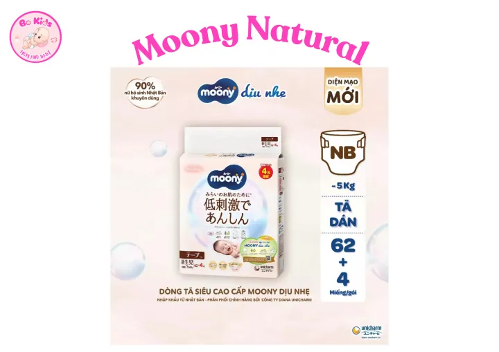 Tã/Bỉm Moony Natural Nhập khẩu Nhật Dán/Quần Dùng Cả Bé Trai, Bé Gái NB63/S58/M46/L38/L36/XL32