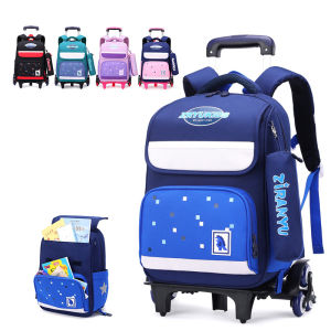 New Boys Trolley Schoolbag Primary School 6-Wheel Detachable Lightweight Waterproof Large-capacity Backpack