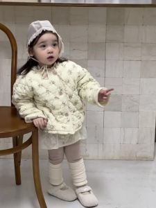 Baby winter clothing infant cotton coat thickened winter Korean-style childrens clothing girls fleece-lined floral cotton coat