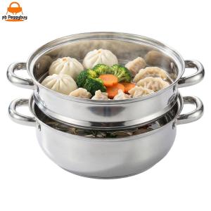 28 CM 2 Tier Stainless Steel Steamer Pot with Lid Steamer Saucepot for Cooking