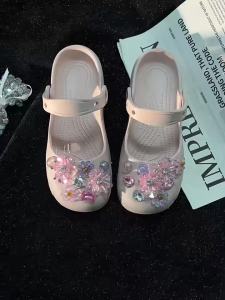 [Free Shipping] Glass Brick Flower New Ballet Clogs for Women Summer Outdoor Non-Slip Beach Closed-Toe Sandals
