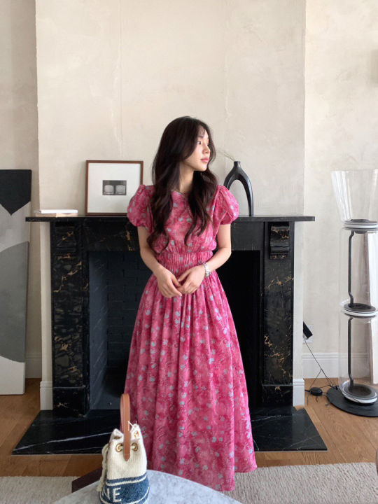 CHAWY Floral dress 🍪 👨🏼‍🌾 C3987 เดรสยาวลายดอก เดรสลายดอก มี 2 สี ชมพู ...