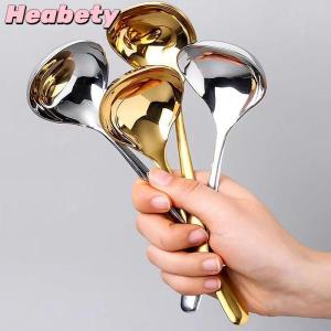 Heabety Stainless Steel Big Head Round Spoon Net Red Golden Dinner Long Handle Stirring Dessert Spoons For Kitchen Accessories Gadgets