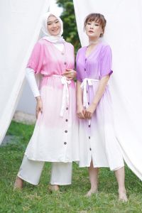 JANE COLLECTION || Midi Dress Free Belt Tie Dye Ombre Gradasi Pastel Legian Dress
