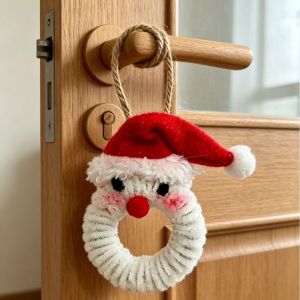 YESMILE Striped Mini Christmas Wreath Xmas Decorations Santa Claus Xmas Hanging Ornament Festive Plush Door Hanging Door Decor