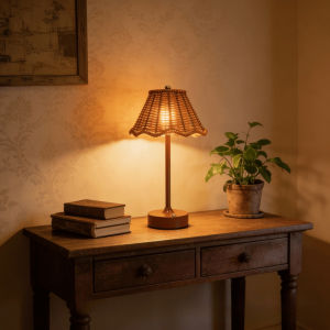 Rattan Table Lamp Rechargeable Cordless Touch Dimmable 3 Color Temperature Wicker Lampshade Bedside Lamp for Bedroom Cafe Outdoor Camping Dining Decor Boho Night Light