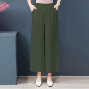 Quần trung niên nữ ống suông lưng thun quần dài nữ bigsize chất liệu đũi mềm nhẹ mát