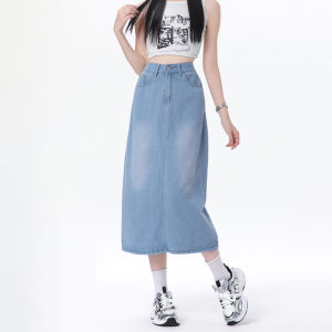 TMPOOTD -15 Rok jeans longgar biru Retro sederhana dan modis
