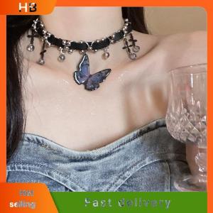 HB Vintage Y2K Necklace For Women Fashion Velvet Butterfly Tassel Crystal Collar Neck Chain Gothic Chains