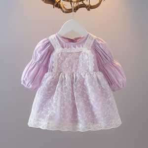 Dress Anak Cewek katun Renda Lengan Panjang Brokat Fashion
