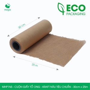 MHP1NS - 30cm x 25m - Cuộn giấy tổ ong chống sốc - Kraft nâu Tiêu Chuẩn - Giấy gói hàng gói quà