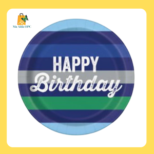 Striped Happy Birthday Disposable Paper Plates 9" Blue/Green 10 Pieces by Way To Celebrate