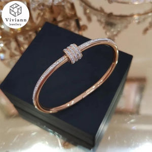 Viviann Original Elegant Classic Crystal Cuff Bangles Bracelets For Women Rose Gold Simple Femal Opening Bangles Wedding Jewelry Accessories Korea Inlaid Diamond Word Lady Bracelets Bangle