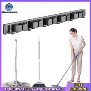 Winnereco Durable Wall Mount Broom Holder with Hooks for Kitchen Laundry and Garage