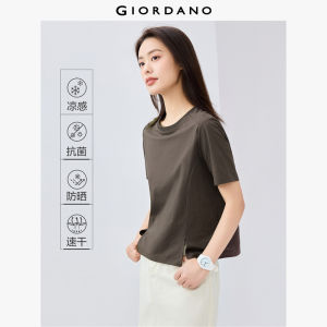 GIORDANO Nữ Áo thun Ice Cooling Antibiosis Slit Tee Exposed Seam Short Sleeve Crewneck Fashion Casual Tshirts 05325441