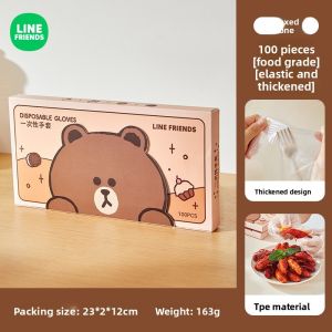 100% Authentic Line Friends Disposable Gloves Food Grade Glove 100pcs Boxed Thickened TPE Material Waterproof Oil-proof Non-slip LFB370