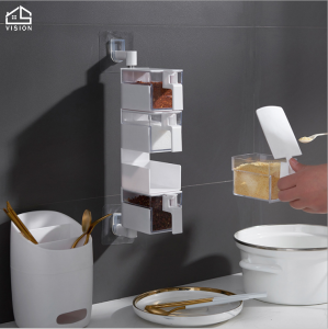 วิสัยทัศน์ 360 หมุนครัวติดผนังชั้นวางเครื่องเทศปรุงรสกล่องเก็บขวดขวดภาชนะบรรจุการปรุงอาหาร