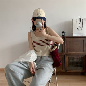 Korean Style Knitted Camisole Women Summer Stripe Vest Short Slimming Fit Tank Top