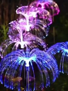LZD  Solar Fiber Optic Jellyfish Ground Plug Lamp Garden Lamp Outdoor Garden Villa Lawn Mushroom Lamp Holiday Atmosphere Decoration