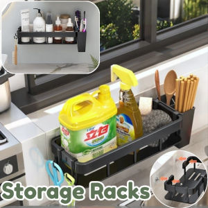 Punch-free Kitchen Bathroom Storage Racks Multi-function Wall Mounts Kitchen Drainer Organizer Rack