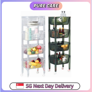 【Pure Care】 3 Tier & 4 Tier Transparent Movable Storage Kitchen Rack with Wheels / Cloud Trolley