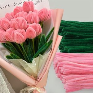100pcs Colorful Dense Fuzzy Wire Pipe Cleaner Craft Flower Chenille Stem Childrens Handmade DIY Ingredients Wool Strip