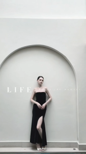 BebeBeige Tube Velvet Slim Fit Slit Maxi Long Dinner Dress Black