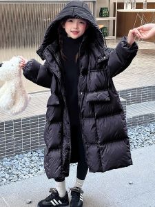 DTNOW Girls Long Down Jacket New Childrens Skisuit Thickened Hooded Cotton Kids Boys Coat Outdoor Windproof Outerwear