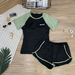 ชุดว่ายน้ำผู้หญิง แขนสั้น ขาสั้น ทรงสปอร์ต เนื้อผ้าดี ใส่สบาย 9010