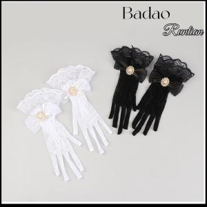 Badao Girl Lolita Mesh Bow Flower Lace Gloves Black White Lace Gloves lolita Lace Sleeves Cosplay Jewelry