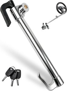 TANYO Steering Wheel Lock Brake Pedal Lock Fits Car Truck SUV Heavy Duty Aluminum Alloy & Steel Construction Dual Protection 22.8-33.5 Inch Adjustable 3 Keys