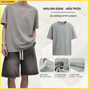 Áo phông nam nữ vải Cotton SUN Màu đen mẫu đơn giản trẻ trung năng động phong cách Hàn Quốc