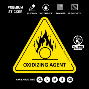 Oxidizing Agent. Premium Triangle Sticker Sign Warning Safety Label Caution Danger Signage Safety Label. Pelekat Amaran.