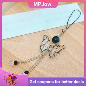 【MPJow】 New Chinese Style Ink Calligraphy Butterfly Fan Pendants Mobile Phone Chain Anti Lost Lanyard Vintage Keychain Bag Pendant Gifts