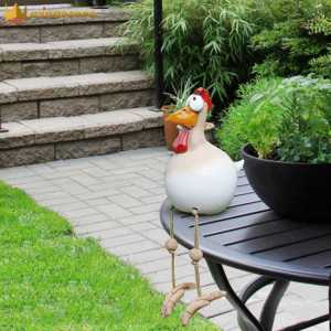 Big-eyed gà sáng tạo tác phẩm điêu khắc phụ kiện sân vườn chân dài nghệ thuật tác phẩm điêu khắc thủ công thủ công mỹ nghệ không thấm nước Quà tặng hoàn hảo cho vườn hoa nhà máy nồi