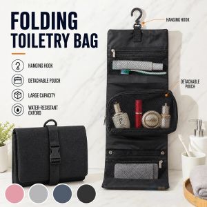 Japanese Folding Toiletry Bag with Hook Portable Travel Storage Bag Large Capacity Cosmetic Bag