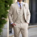 Men's 3-Piece Ivory White Suit, Slim Blazer, Vest, Pants, Formal Set ...