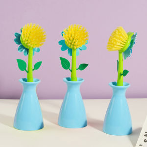 Basin brush Kitchen tile brush wash sink cleaning brush artifact brush pot brush Sun lovely flowers Creative long brush Random Color
