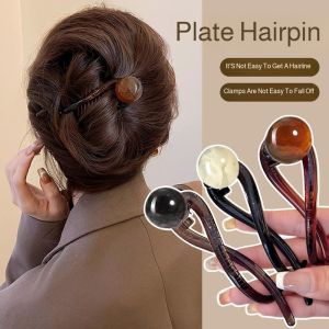 Ms Elegant Temperament Hair Clips A Twist Back of the Head Pearl Hair Grip Clip