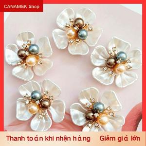 CS 2Pcs Hoa Ngọc Trai Rhinestone Nút Thủ Công Quần Áo Hợp Kim Kim Loại May Nút Cho Tóc Phụ Kiện Trâm Tự Làm Trang Trí