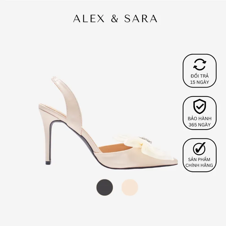 Giày cao gót Slingback mũi nhọn đính nơ sang trọng, gót nhọn cao 10cm ...