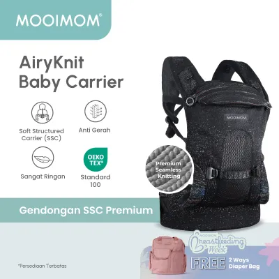 [FREE DIAPER BAG PINK] Gendongan SSC Airy Knit - MOOIMOM AiryKnit Baby Carrier / Hipseat / Gendongan M Shape / Gendongan Bayi Depan