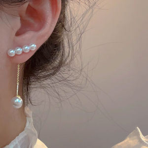 Viviann Original S925 Sterling Silver 2 in 1 Pearl Tassel Earrings Premium Gentle Earrings Female pearl tassel earrings simple before and after wearing earrings jewelry gifts Stud Earrings