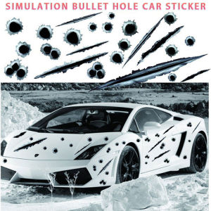 【21cm*30cm】Simulation bullet hole car sticker car bullet hole crack car sticker bullet hole car sticker set R458 Motorbike Bumper Laptop Decor Vinyl Decal Waterproof stickers