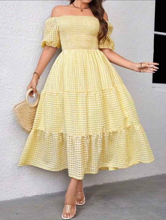 elegant-light-yellow-smary-casual-plain-off-shoulder-dress-lazada-ph