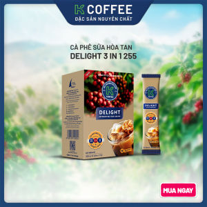 K COFFEE - Cà phê sữa hòa tan Delight 3in1 hộp 255g (15 gói x 17g) - Thơm béo ngọt dịu