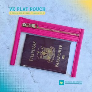 THREAD PROJECTS VK Flat Pouch – Fuchsia Pink Leather Clear PVC Passport & Passbook Holder Travel Document Zipper Bag