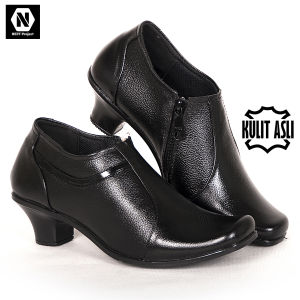 NEFF / Sepatu formal wanita kulit semiboot resleting / Pantofel dinas PDH kerja kantor Hitam PUC 714