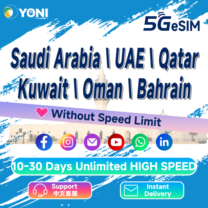 Saudi Arabia, UAE, Qatar, Kuwait, Oman, Bahrain eSIM Unlimited 5G Data ...
